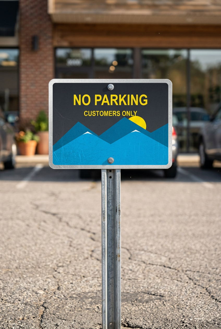 Custom printed aluminum sign mounted on a post