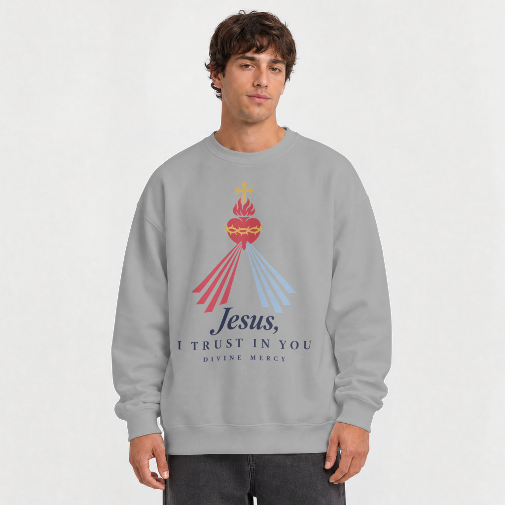 Jesus, I Trust in You – Crewneck Sweatshirt in Sport Grey