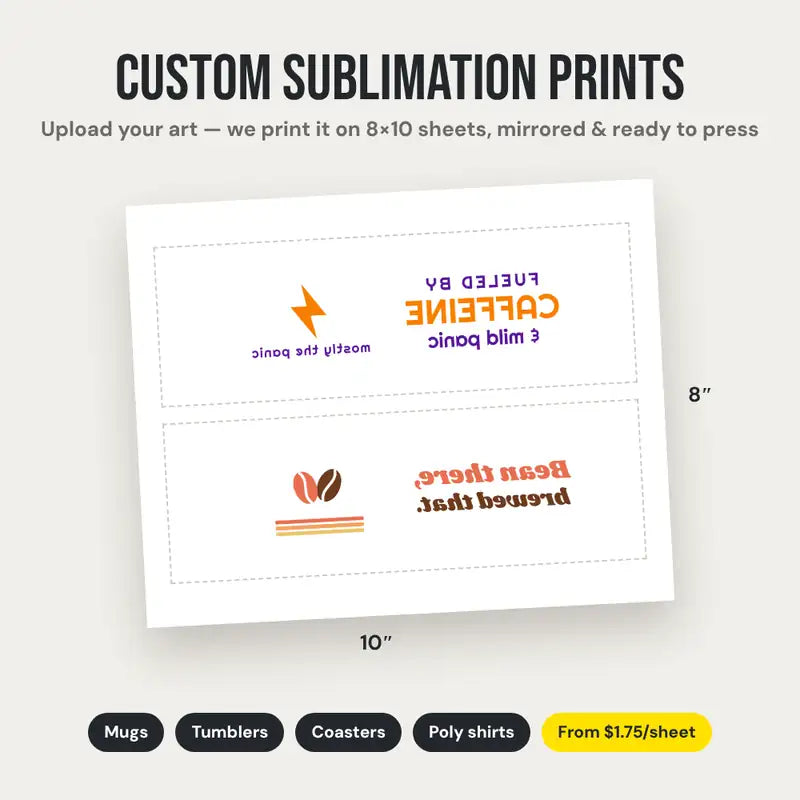 Custom sublimation prints on 8x10 sheets