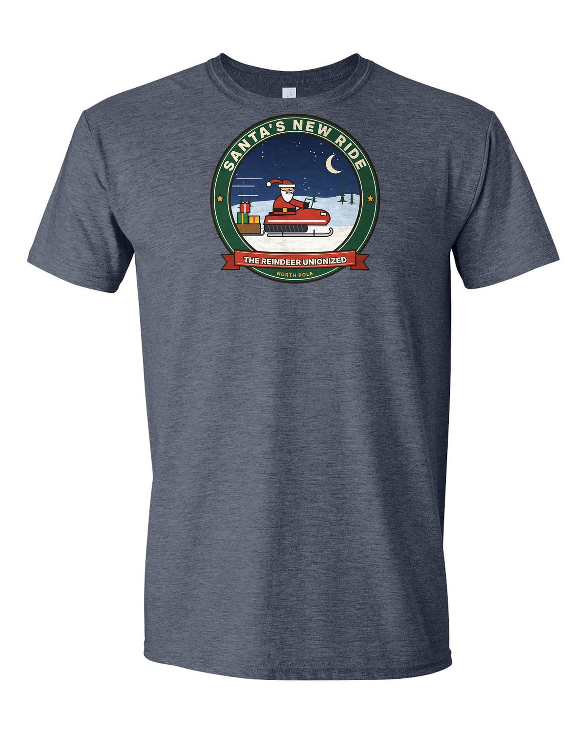 Santa's New Ride: The Reindeer Unionized - Funny Snowmobile Christmas T-Shirt