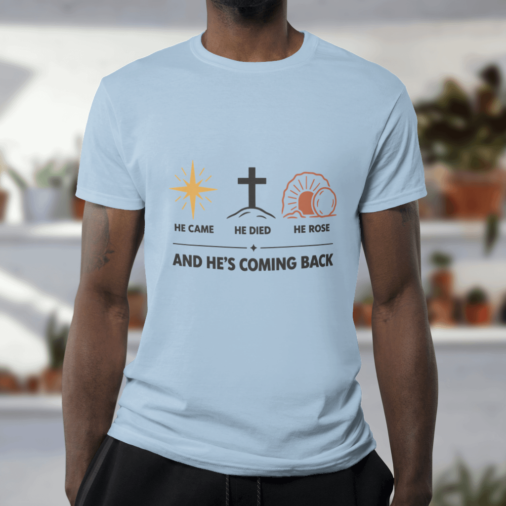 He Came. He Died. He Rose. – Softstyle Tee in Light Blue