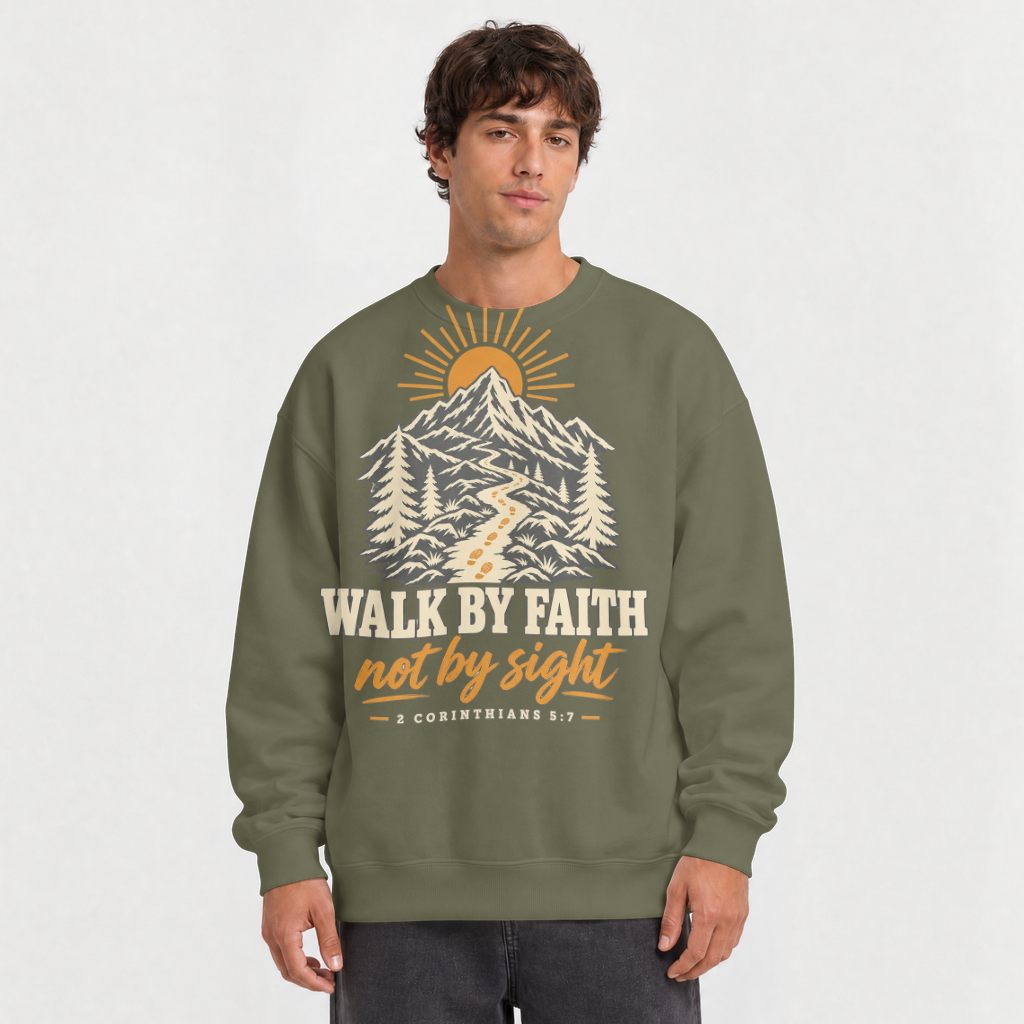 Walk by Faith – Crewneck Sweatshirt in Military Green