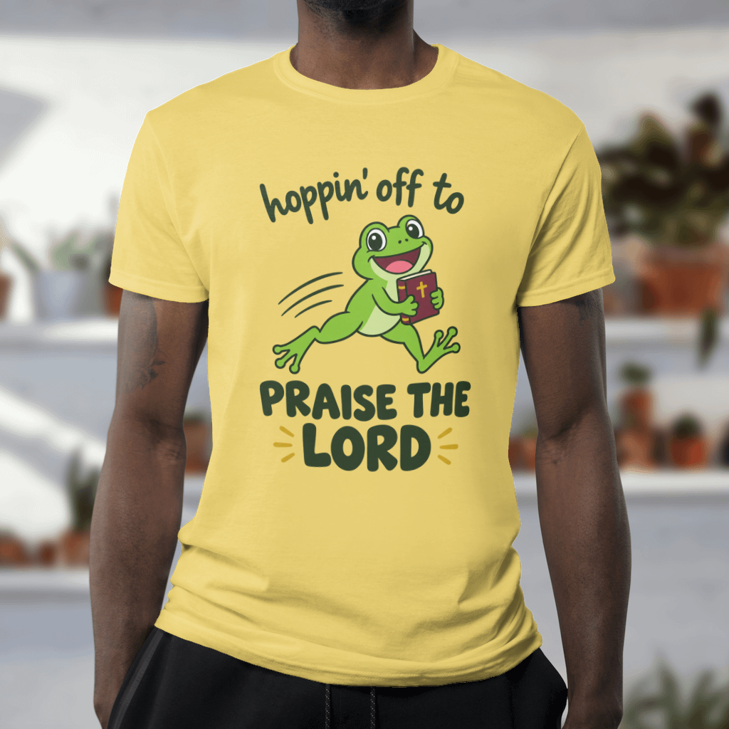Hoppin' Off to Praise the Lord Shirt – Funny Frog Christian Tee – Softstyle Tee in Daisy
