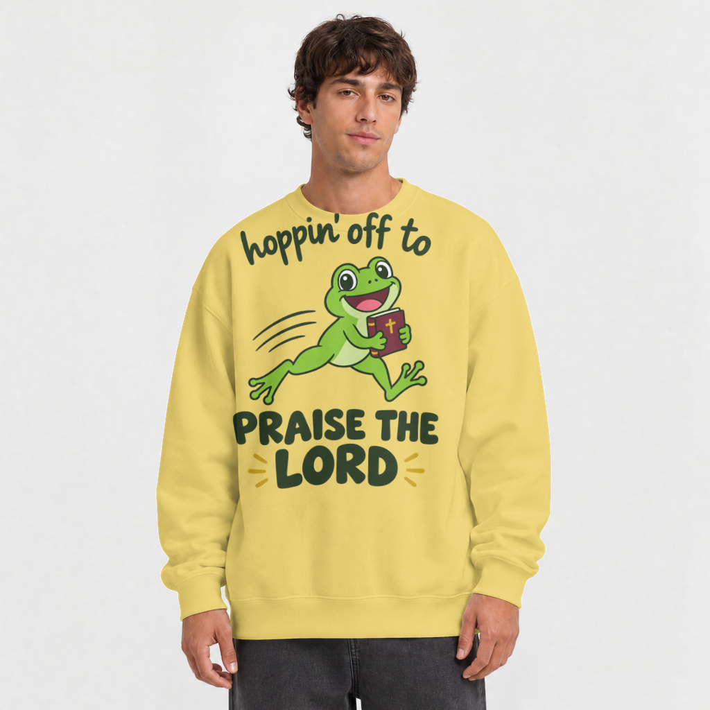 Hoppin' Off to Praise the Lord Shirt – Funny Frog Christian Tee – Crewneck Sweatshirt in Daisy