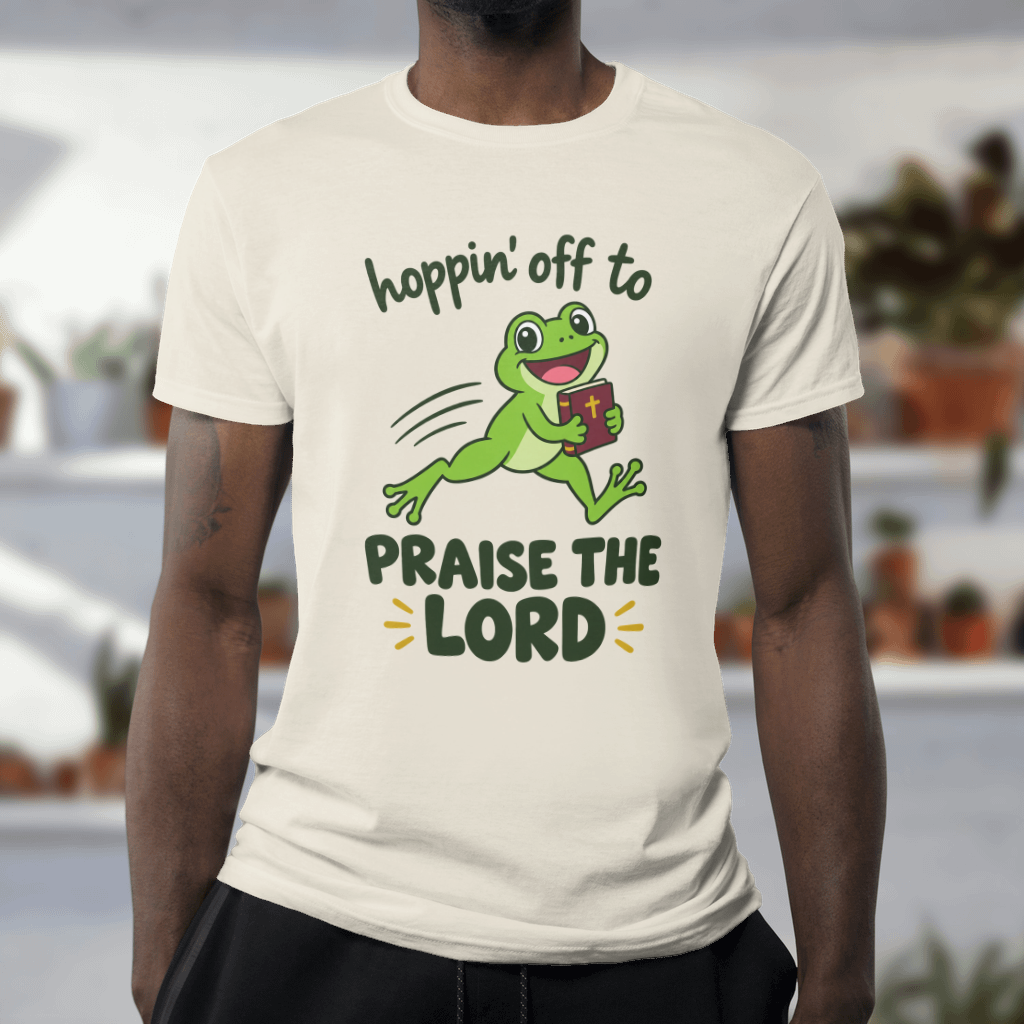Hoppin' Off to Praise the Lord Shirt – Funny Frog Christian Tee – Comfort Colors Tee in Ivory