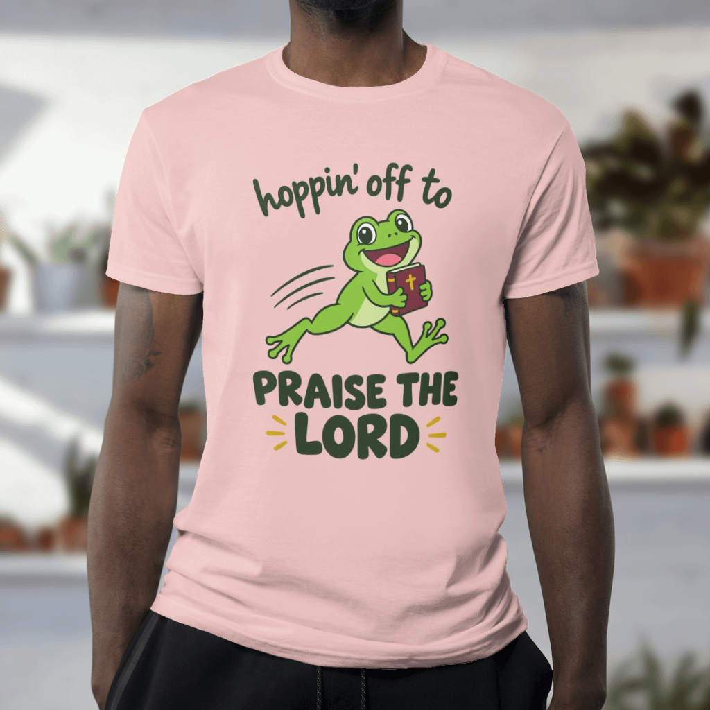 Hoppin' Off to Praise the Lord Shirt – Funny Frog Christian Tee – Comfort Colors Tee in Blossom