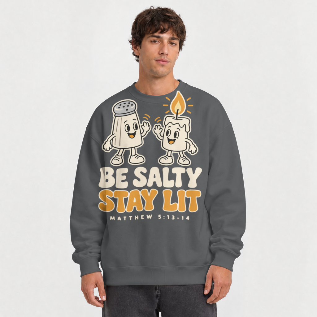 Be Salty, Stay Lit Shirt – Funny Christian Tee & Sweatshirt – Crewneck Sweatshirt in Charcoal