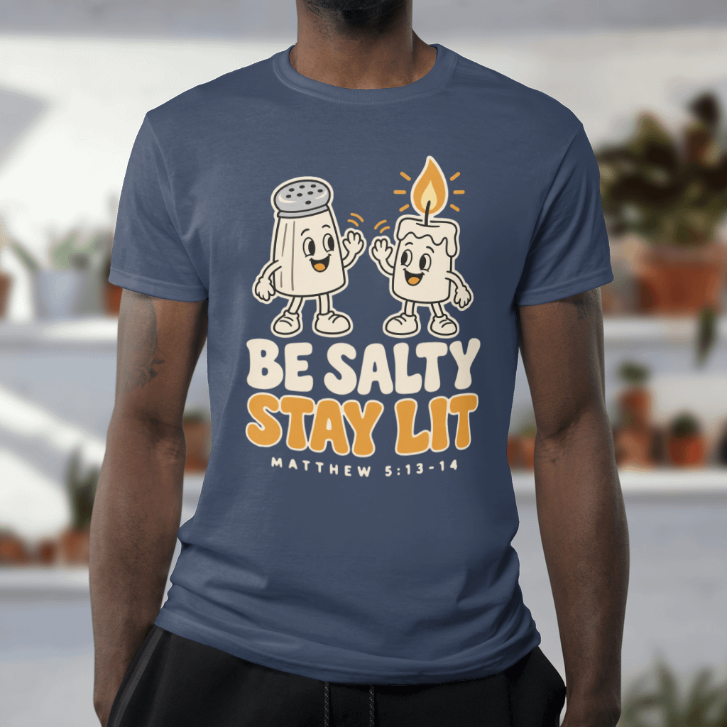 Be Salty, Stay Lit Shirt – Funny Christian Tee & Sweatshirt – Comfort Colors Tee in True Navy