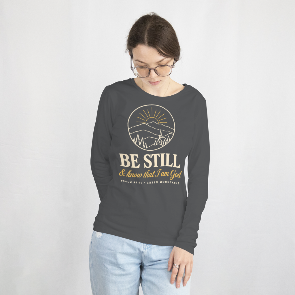 Be Still & Know Vermont – Long Sleeve Tee in Charcoal