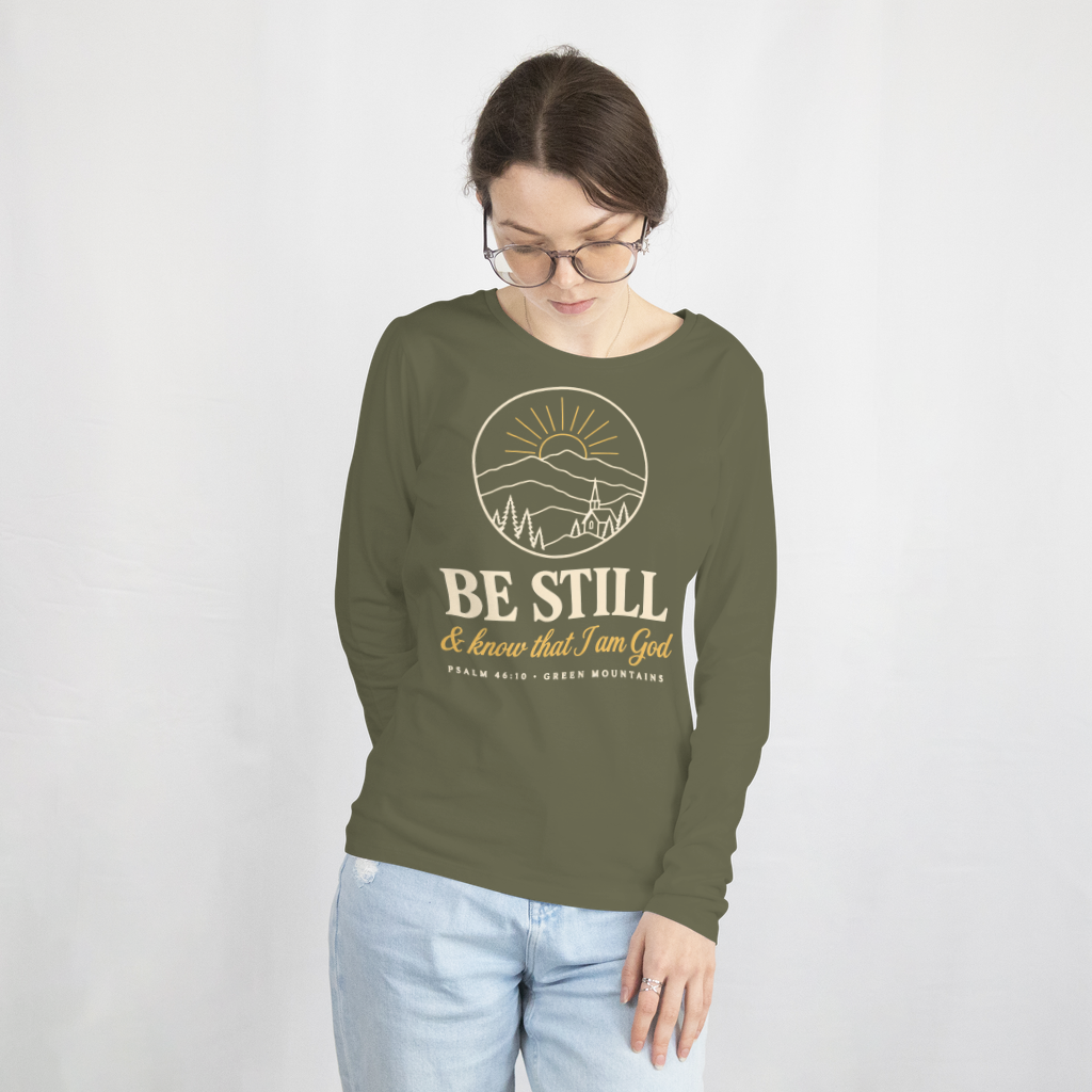 Be Still & Know Vermont – Long Sleeve Tee in Military Green