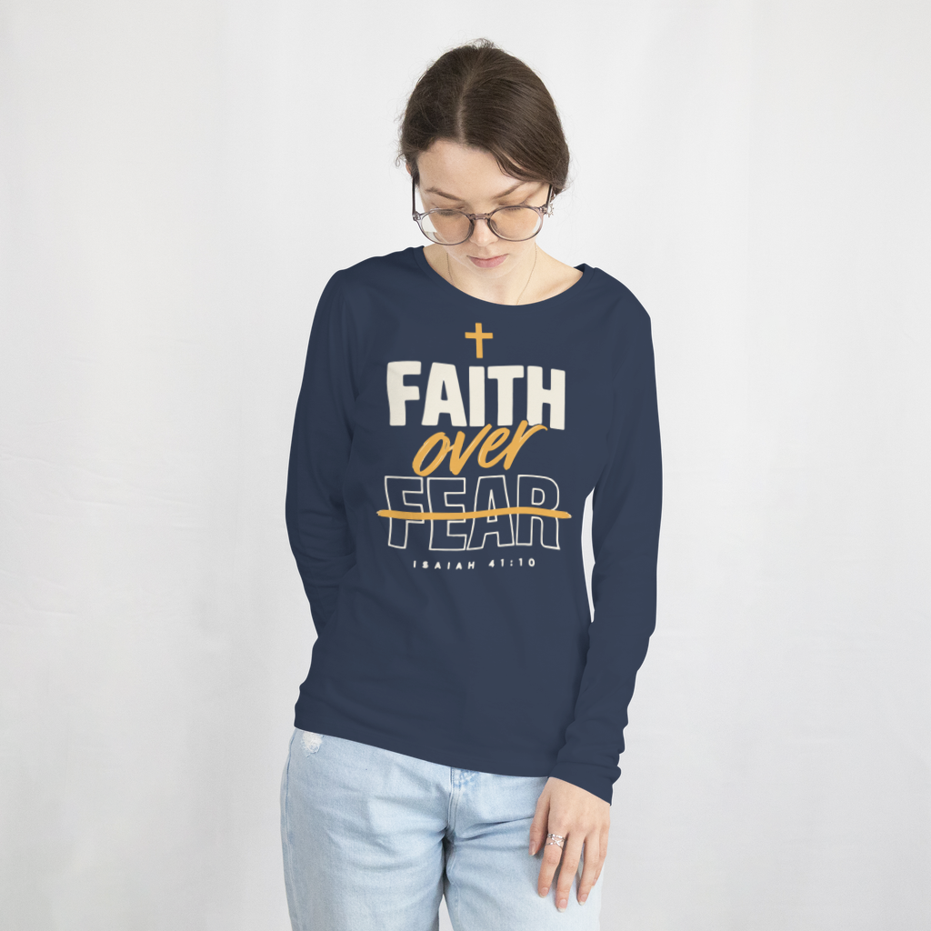 Faith Over Fear – Long Sleeve Tee in Navy