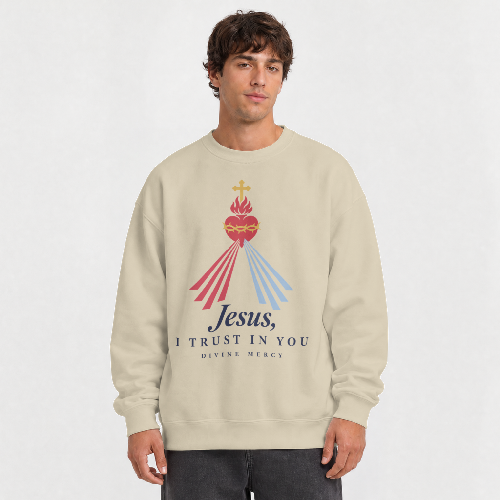 Jesus, I Trust in You – Crewneck Sweatshirt in Sand