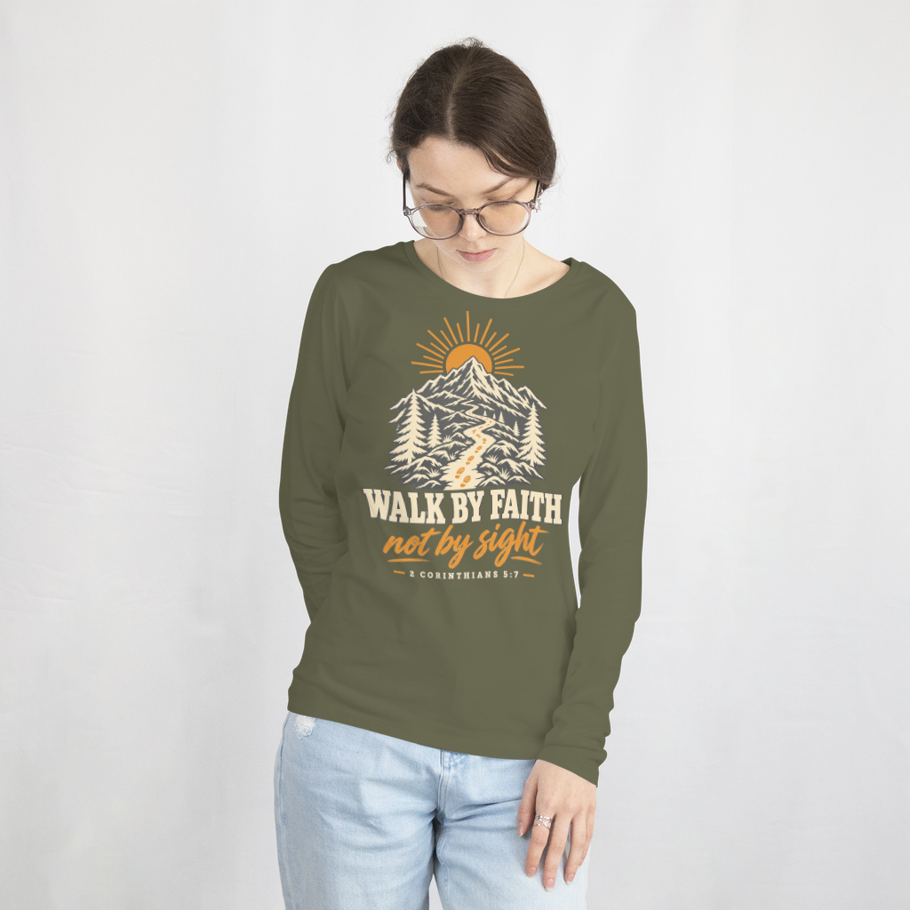 Walk by Faith – Long Sleeve Tee in Military Green