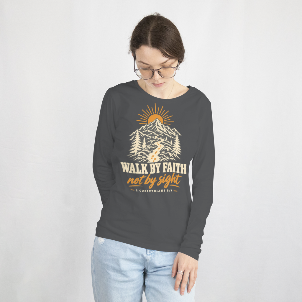 Walk by Faith – Long Sleeve Tee in Charcoal