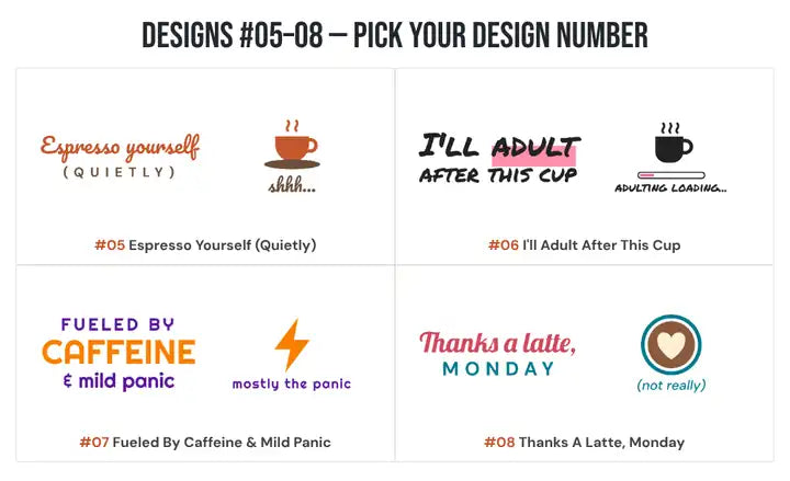 Designs 05 to 08