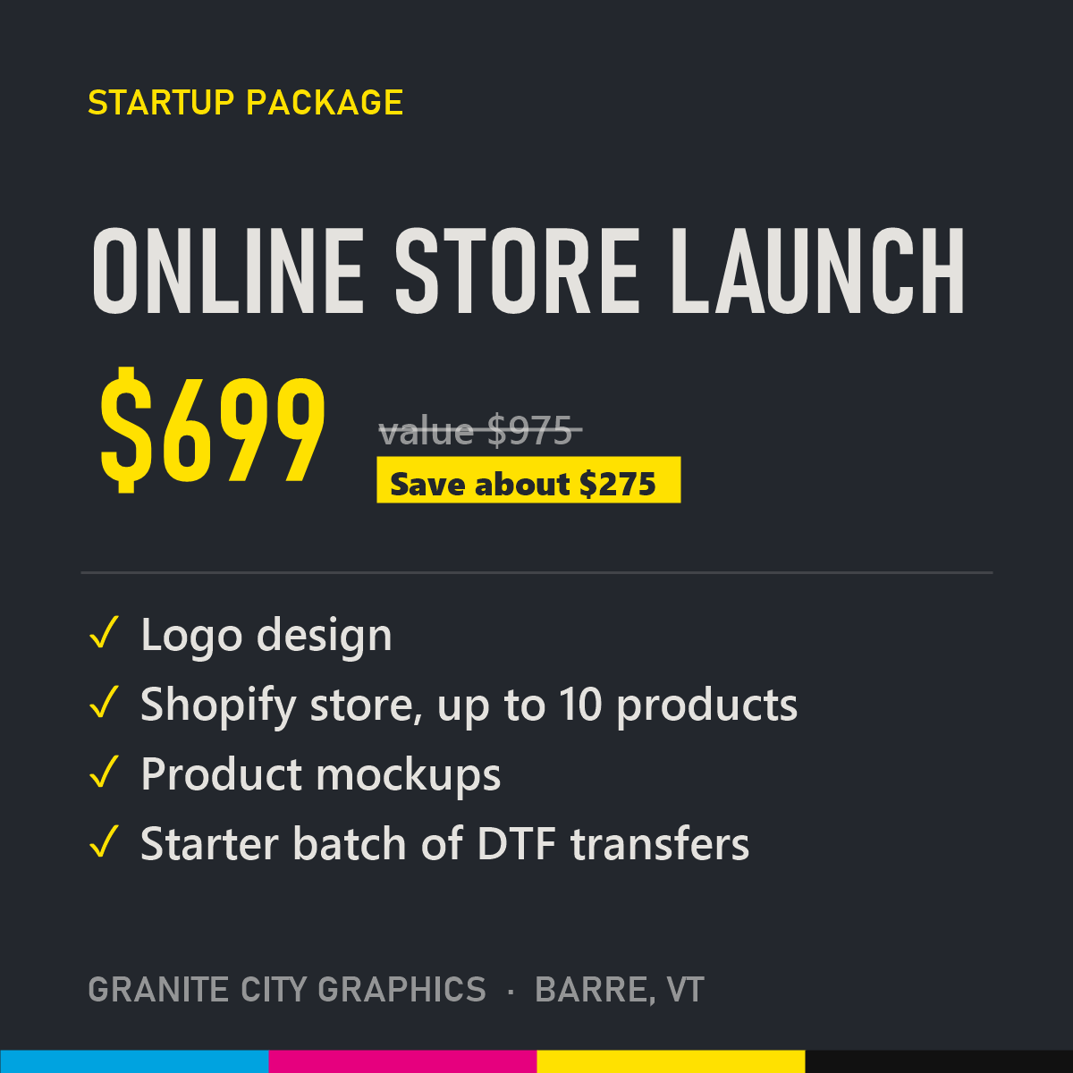 Online Store Launch package: logo, Shopify store, mockups and starter DTF transfers, $699