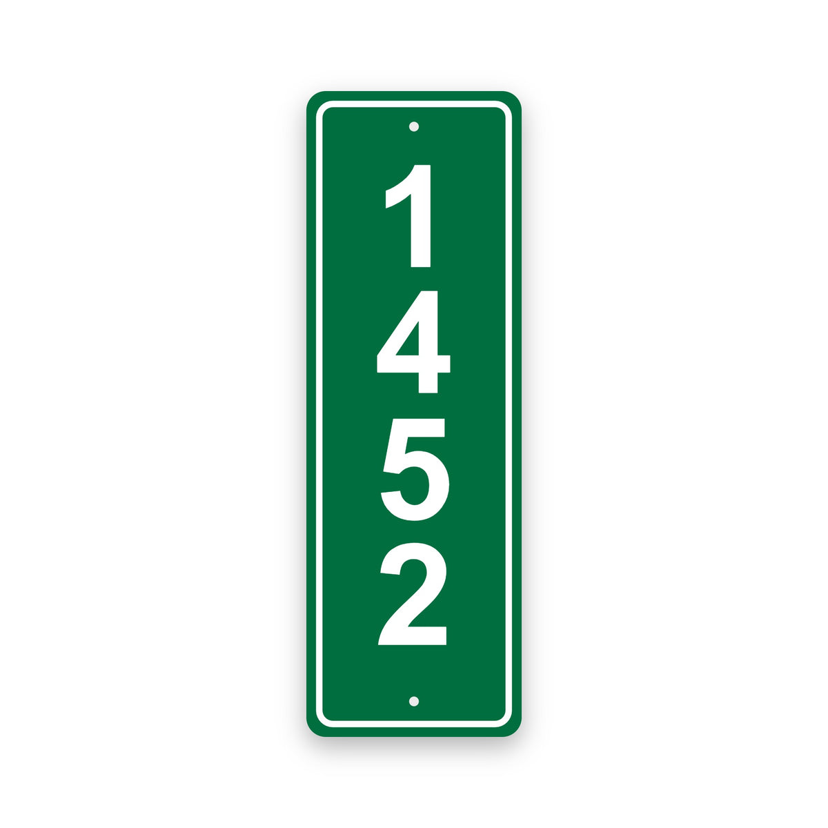 Reflective green 911 address sign, vertical 6 x 18 inch aluminum with white house numbers