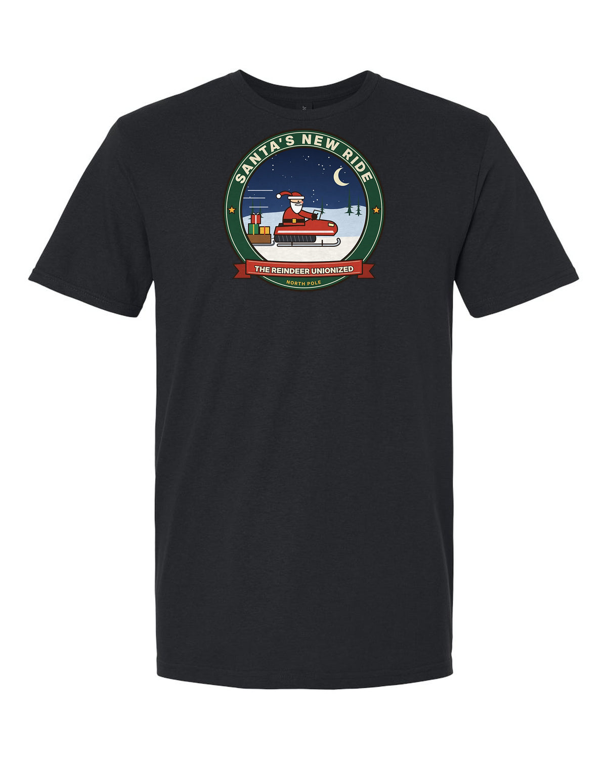 Santa's New Ride: The Reindeer Unionized - Funny Snowmobile Christmas T-Shirt