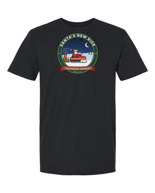 Santa's New Ride: The Reindeer Unionized - Funny Snowmobile Christmas T-Shirt