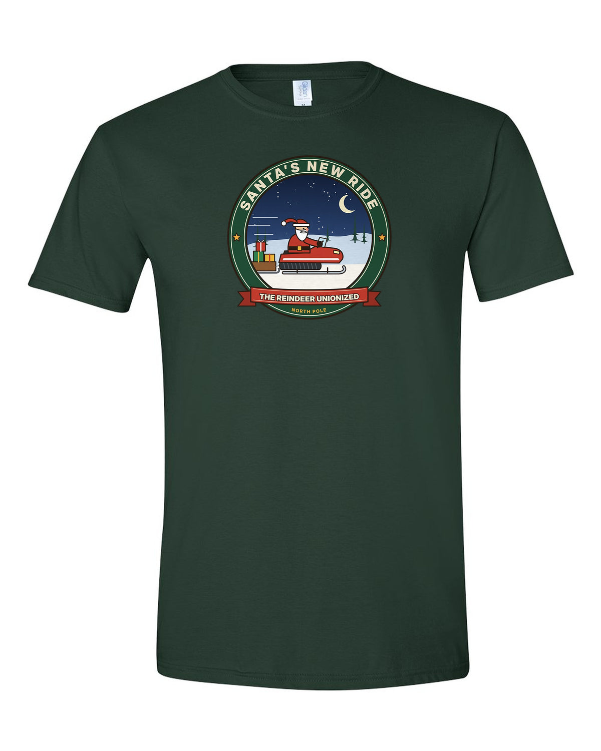 Santa's New Ride: The Reindeer Unionized - Funny Snowmobile Christmas T-Shirt
