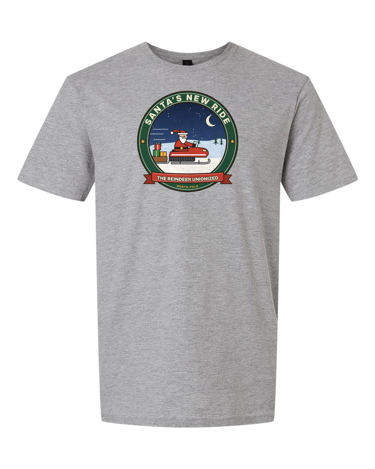 Santa's New Ride: The Reindeer Unionized - Funny Snowmobile Christmas T-Shirt