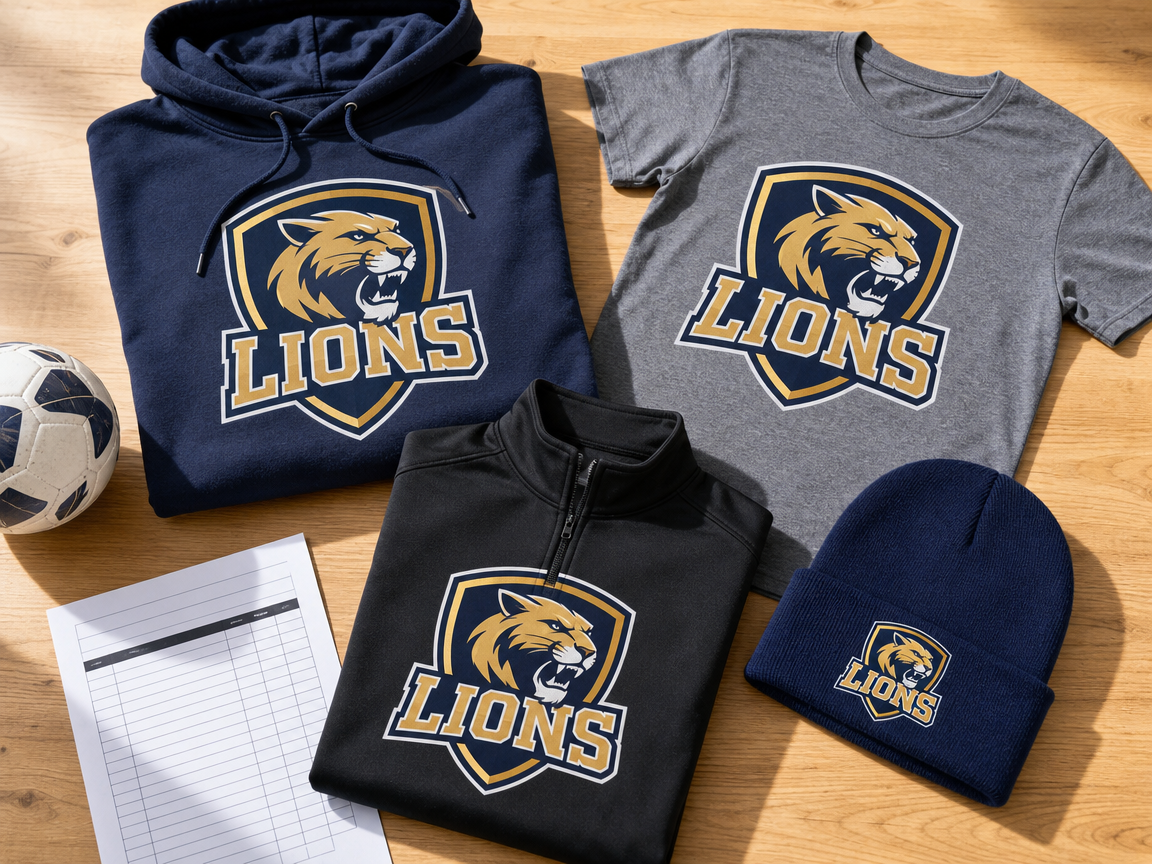 Matching custom team store hoodie, t-shirt, quarter-zip and beanie printed in Barre, Vermont