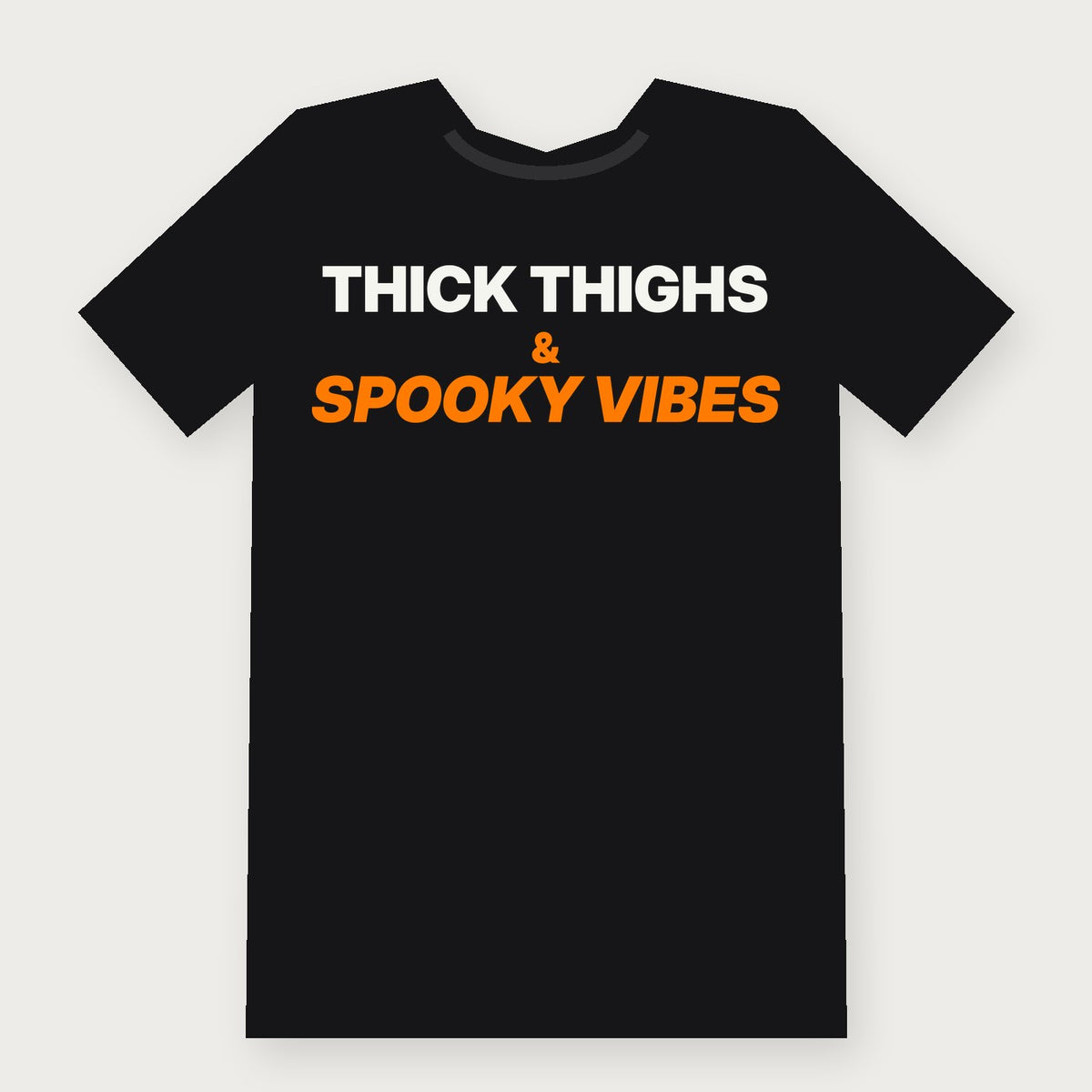 Thick Thighs and Spooky Vibes Funny Halloween T-Shirt on black