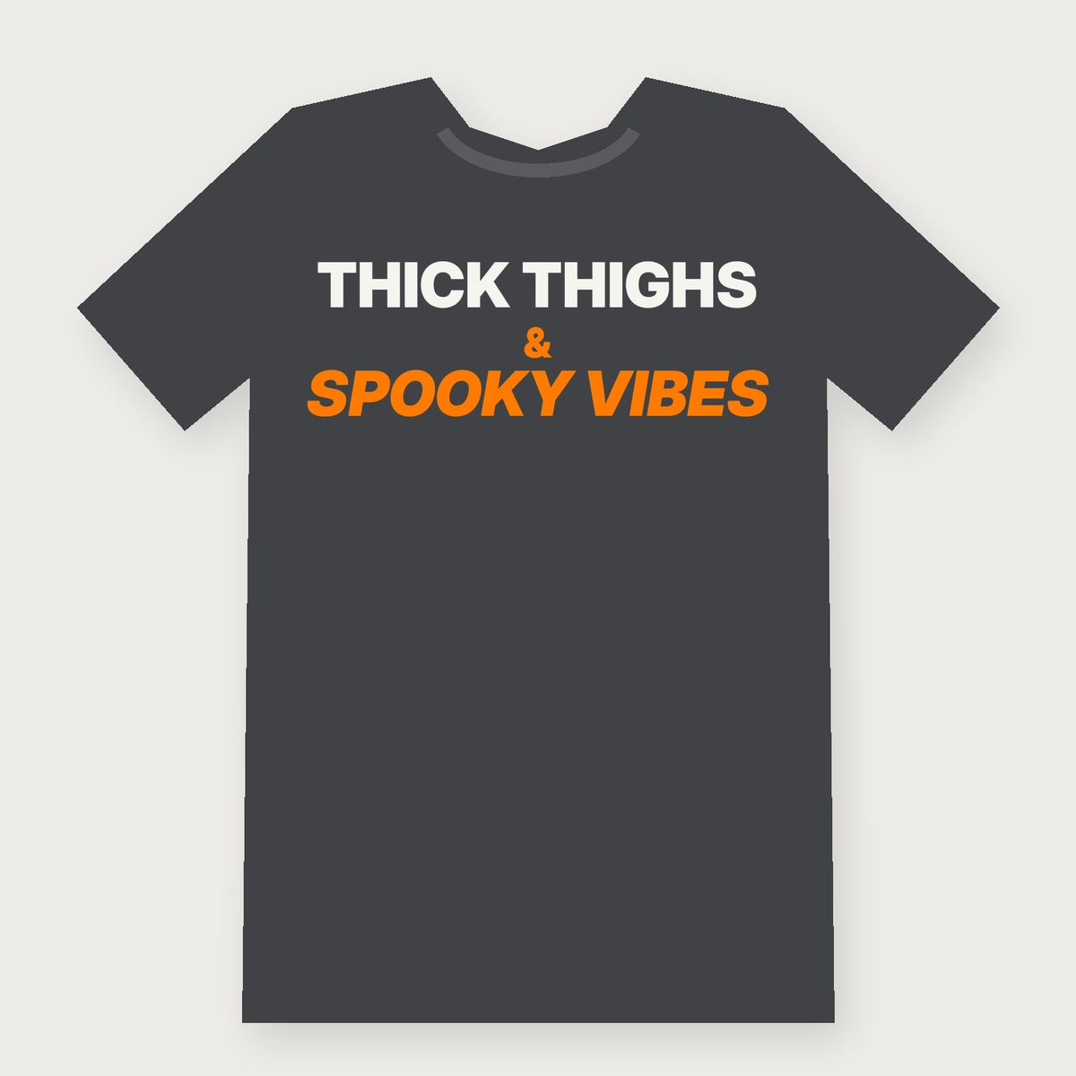 Thick Thighs and Spooky Vibes Funny Halloween T-Shirt on charcoal