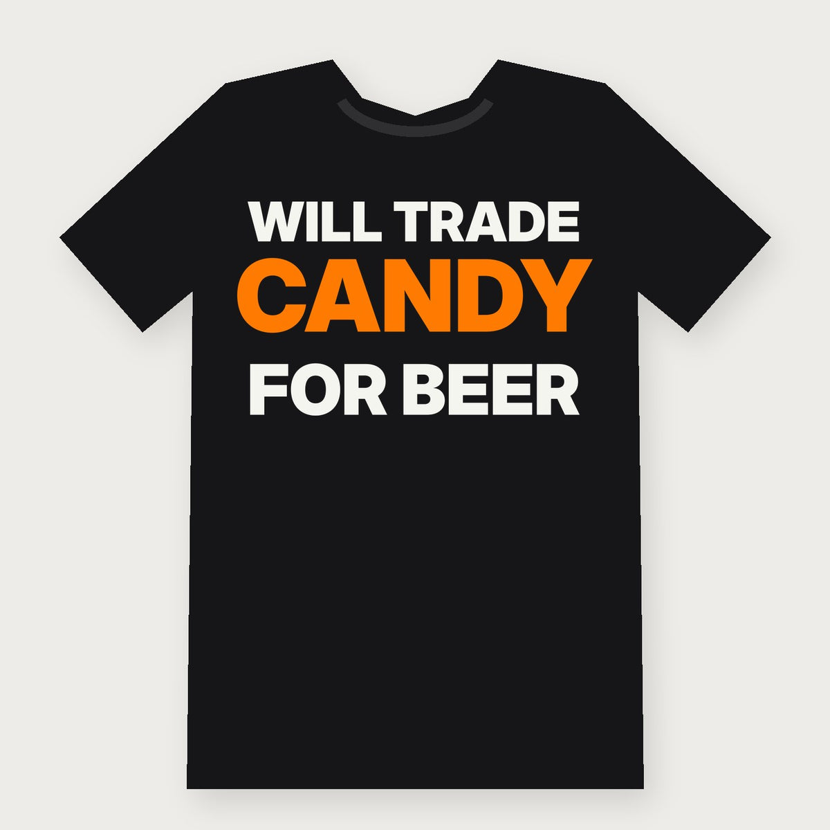 Will Trade Candy for Beer Funny Halloween T-Shirt on black