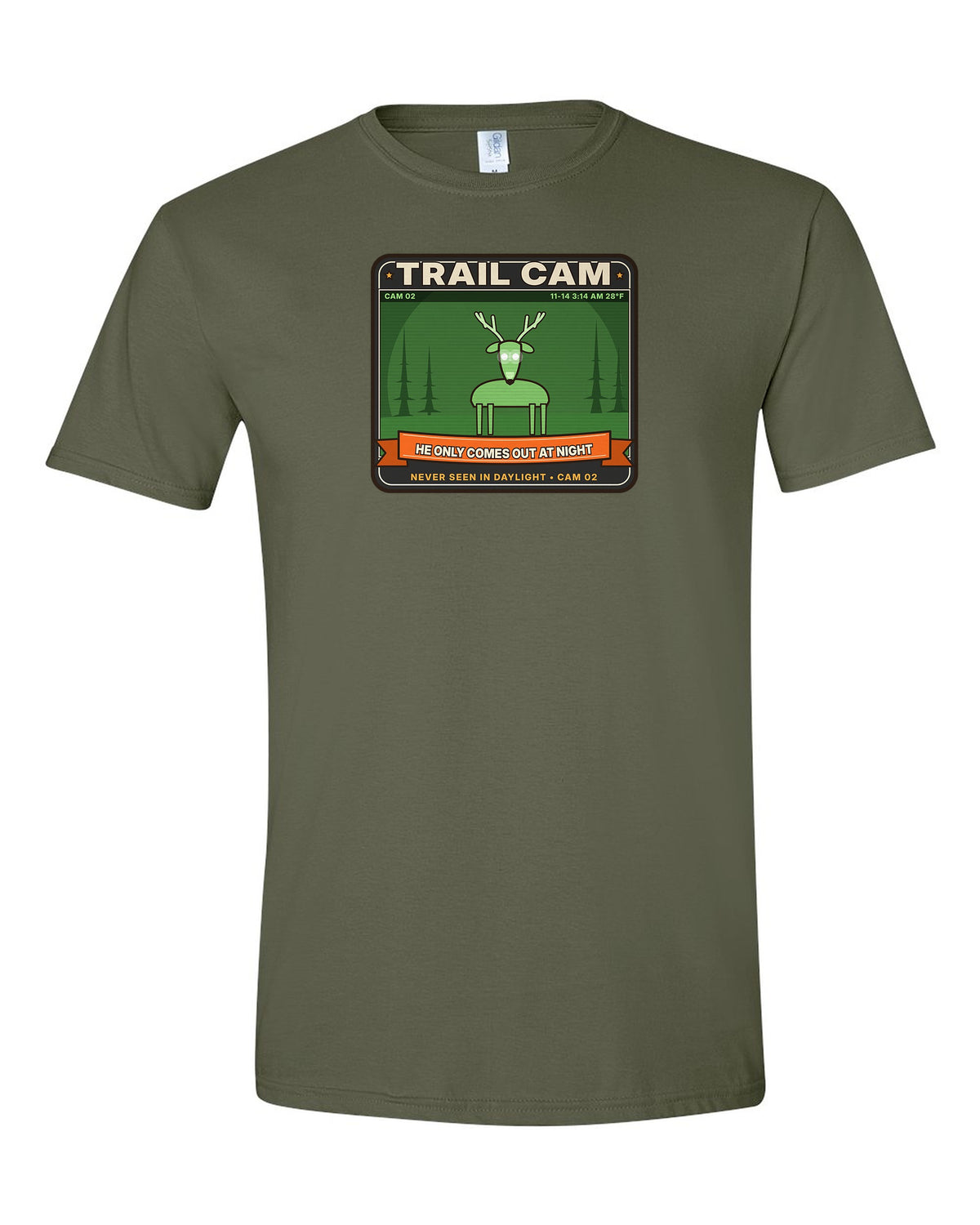 Trail Cam: He Only Comes Out at Night - Funny Deer Hunting T-Shirt