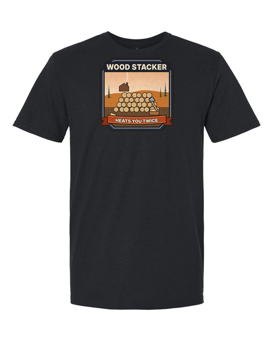 Wood Stacker: Heats You Twice - Vermont Firewood T-Shirt